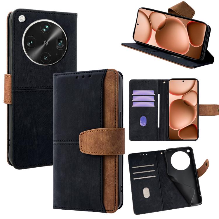 

For OPPO Find X8 Ultra 5G Color Stitching Skin Feel Leather RFID Blocking Phone Case(Black)