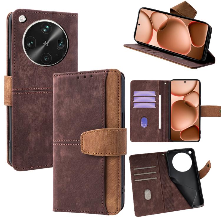 

For OPPO Find X8 Ultra 5G Color Stitching Skin Feel Leather RFID Blocking Phone Case(Brown)