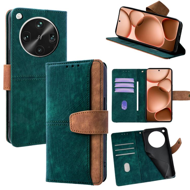 

For OPPO Find X8 Ultra 5G Color Stitching Skin Feel Leather RFID Blocking Phone Case(Green)