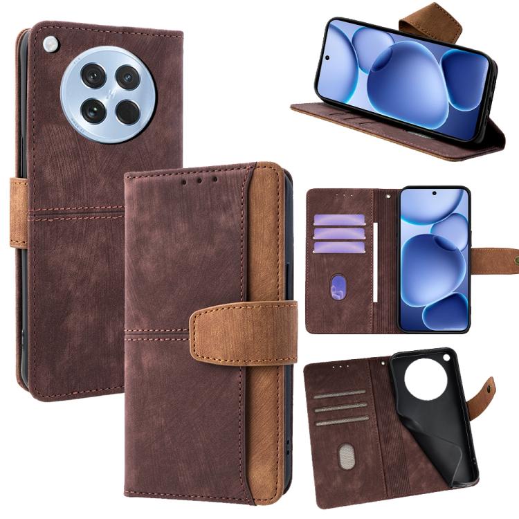 

For OPPO Find X8s 5G Color Stitching Skin Feel Leather RFID Blocking Phone Case(Brown)