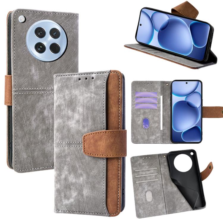 

For OPPO Find X8s 5G Color Stitching Skin Feel Leather RFID Blocking Phone Case(Grey)