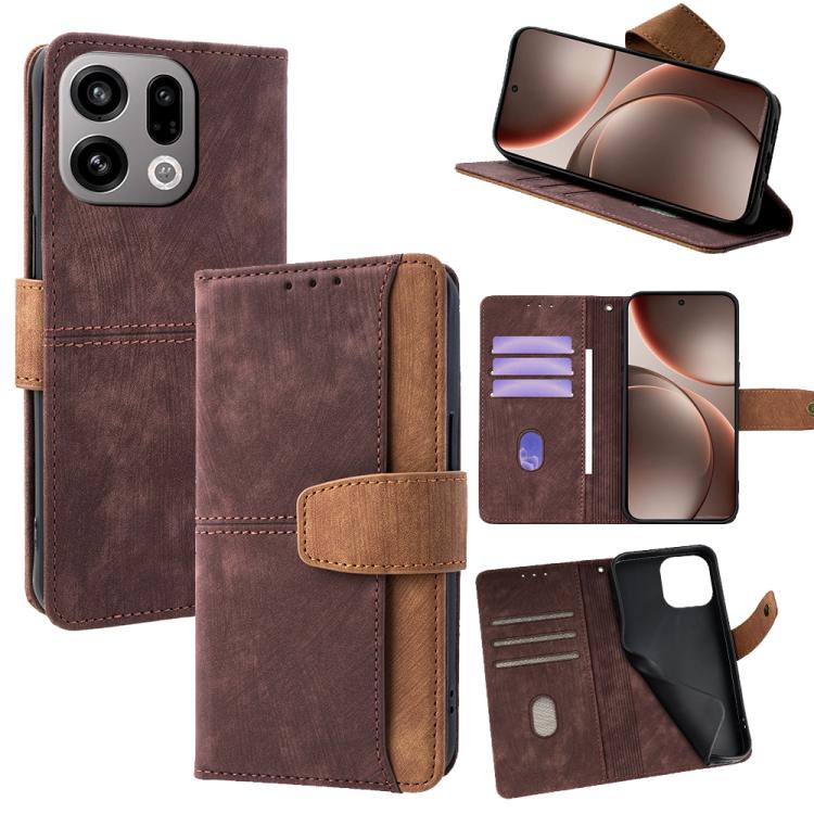 

For OPPO Find X9 5G Color Stitching Skin Feel Leather RFID Blocking Phone Case(Brown)