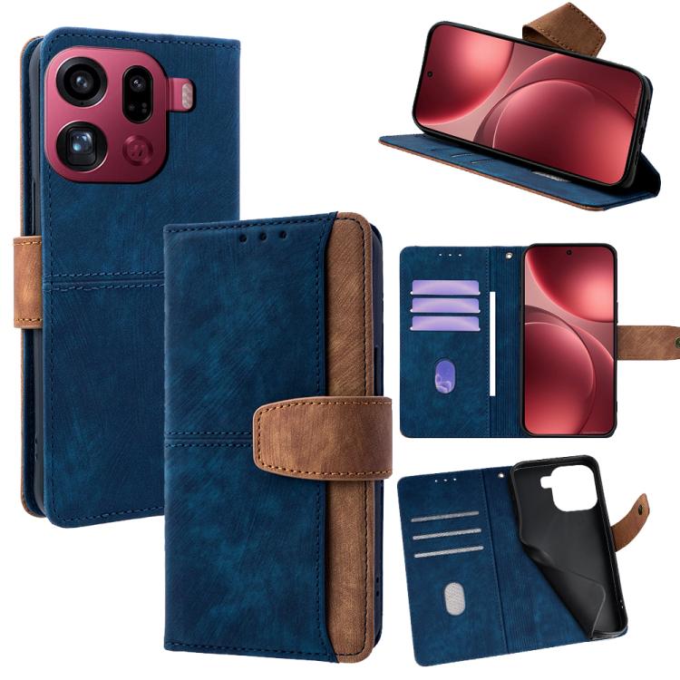 

For OPPO Find X9 Pro 5G Color Stitching Skin Feel Leather RFID Blocking Phone Case(Blue)
