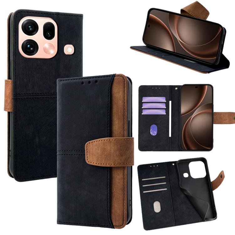 For OPPO Find X9s Pro 5G Color Stitching Skin Feel Leather RFID Blocking Phone Case(Black)