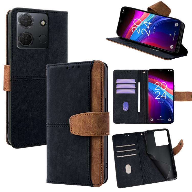 

For TCL 503 4G Color Stitching Skin Feel Leather RFID Blocking Phone Case(Black)