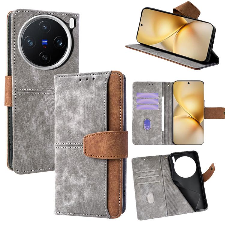 For vivo X200 Color Stitching Skin Feel Leather RFID Blocking Phone Case(Grey)