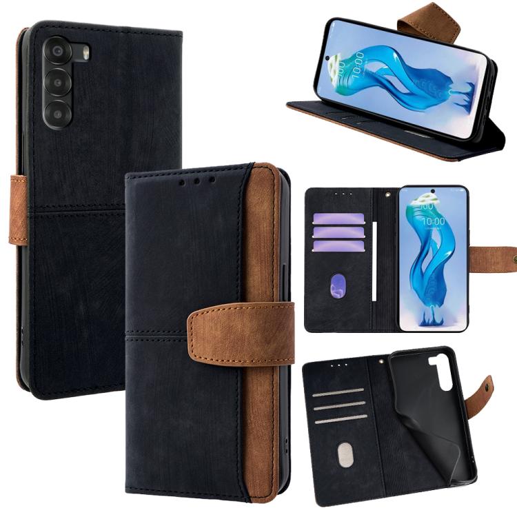 

For ZTE Nubia S 5G Color Stitching Skin Feel Leather RFID Blocking Phone Case(Black)