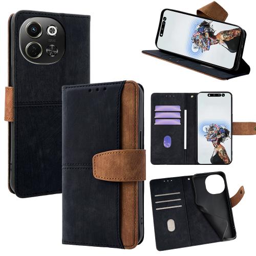 

For Tecno Pova 6 Neo 5G / Spark 30 5G Color Stitching Skin Feel Leather RFID Blocking Phone Case(Black)