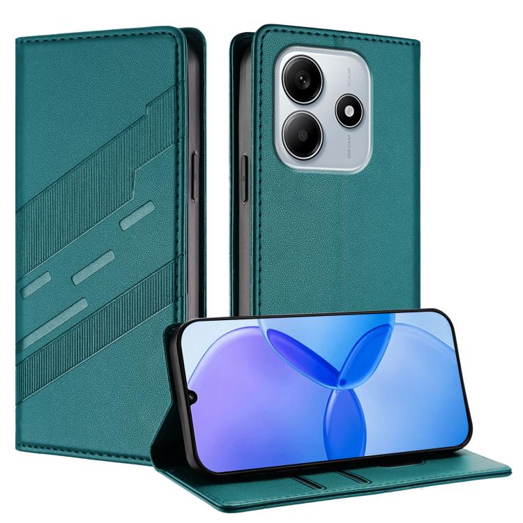 

For Redmi Note 14 4G 163.25mm Embossed Multi-functional Wallet Retro Leather Phone Case(Dark Green)