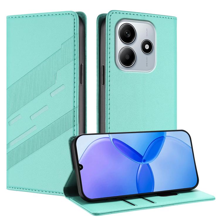 

For Redmi Note 14 4G 163.25mm Embossed Multi-functional Wallet Retro Leather Phone Case(Mint Green)