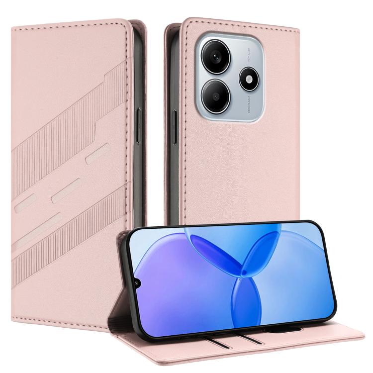 

For Redmi Note 14 4G 163.25mm Embossed Multi-functional Wallet Retro Leather Phone Case(Pink)