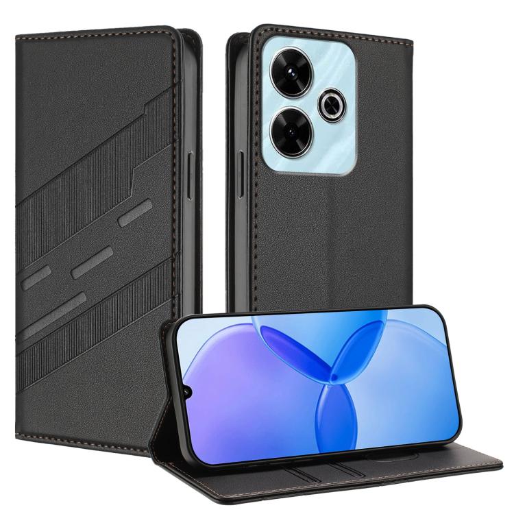 

For Redmi 13 4G Embossed Multi-functional Wallet Retro Leather Phone Case(Black)