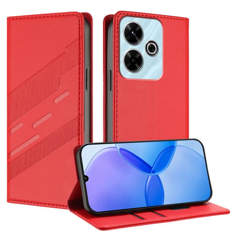 

For Redmi 13 4G Embossed Multi-functional Wallet Retro Leather Phone Case(Red)