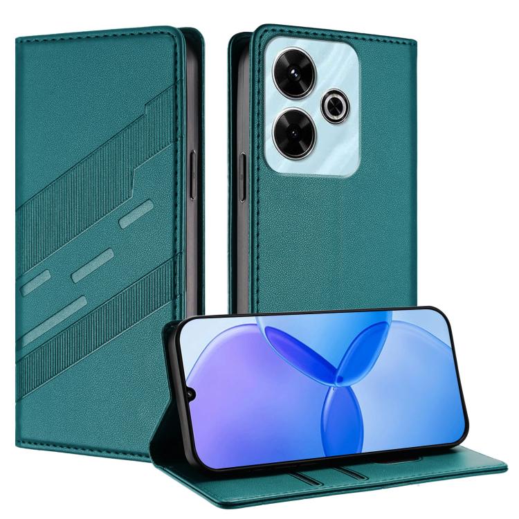 

For Redmi 13 4G Embossed Multi-functional Wallet Retro Leather Phone Case(Dark Green)