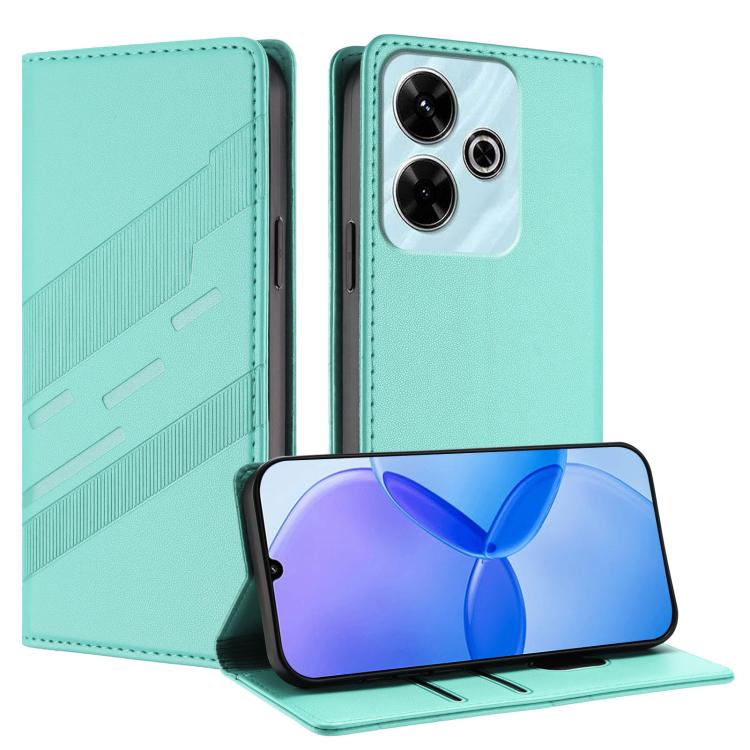 

For Redmi 13 4G Embossed Multi-functional Wallet Retro Leather Phone Case(Mint Green)