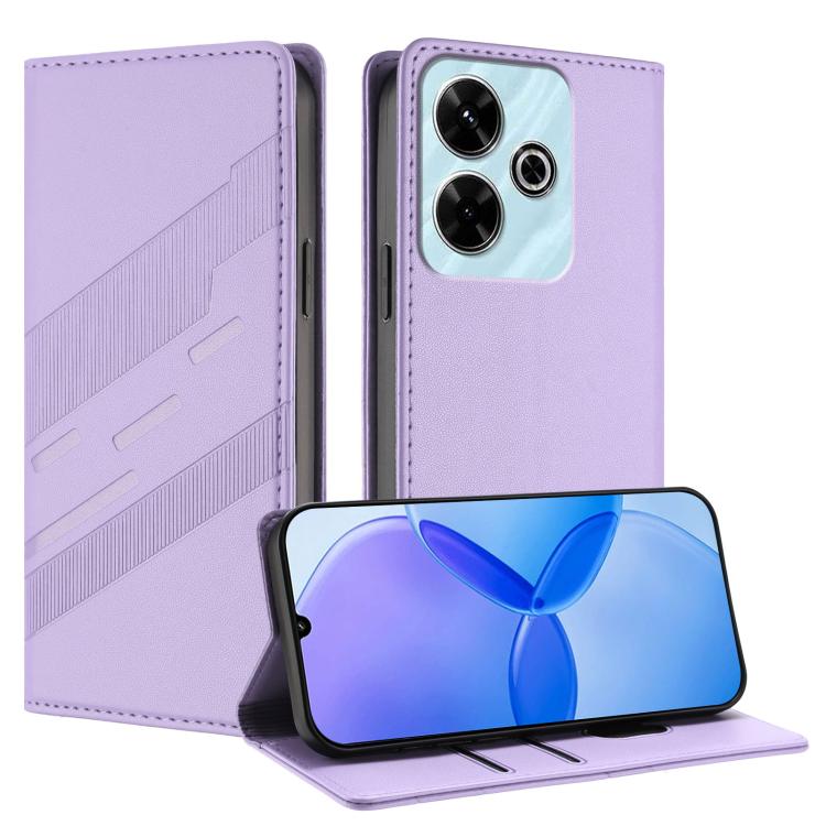

For Redmi 13 4G Embossed Multi-functional Wallet Retro Leather Phone Case(Light Purple)