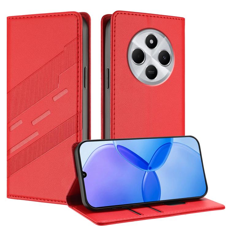 

For Redmi 14C Embossed Multi-functional Wallet Retro Leather Phone Case(Red)