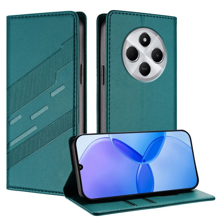 

For Redmi 14C Embossed Multi-functional Wallet Retro Leather Phone Case(Dark Green)