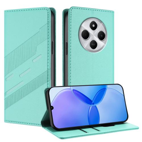 

For Redmi 14C Embossed Multi-functional Wallet Retro Leather Phone Case(Mint Green)