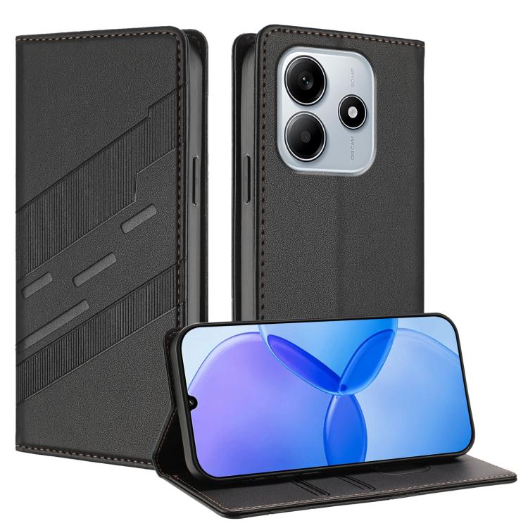 

For Redmi Note 14 4G 164.84mm Embossed Multi-functional Wallet Retro Leather Phone Case(Black)