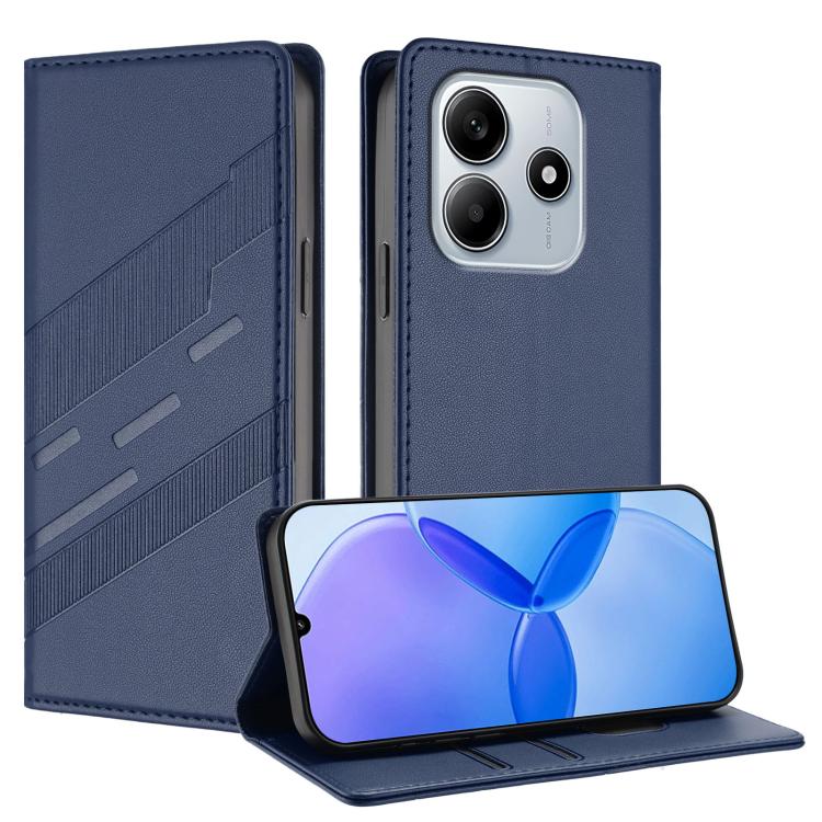 

For Redmi Note 14 4G 164.84mm Embossed Multi-functional Wallet Retro Leather Phone Case(Dark Blue)