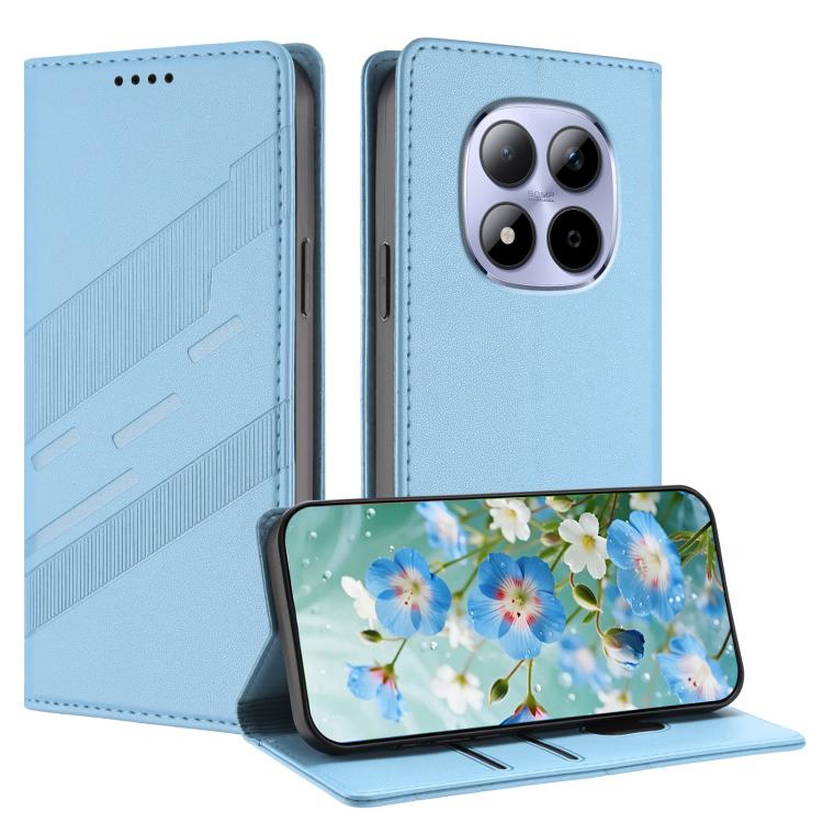 

For Redmi Note 15 Pro 4G Global 163.2mm Embossed Multi-functional Wallet Retro Leather Phone Case(Light Blue)
