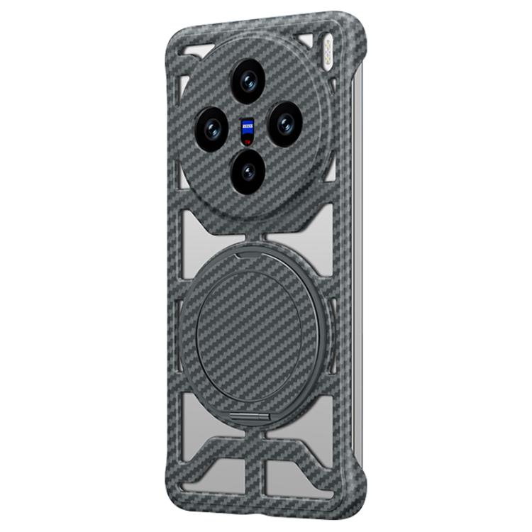 

For vivo X200 Hollow Carbon Fiber Rotating Bracket MagSafe Phone Case(Grey)