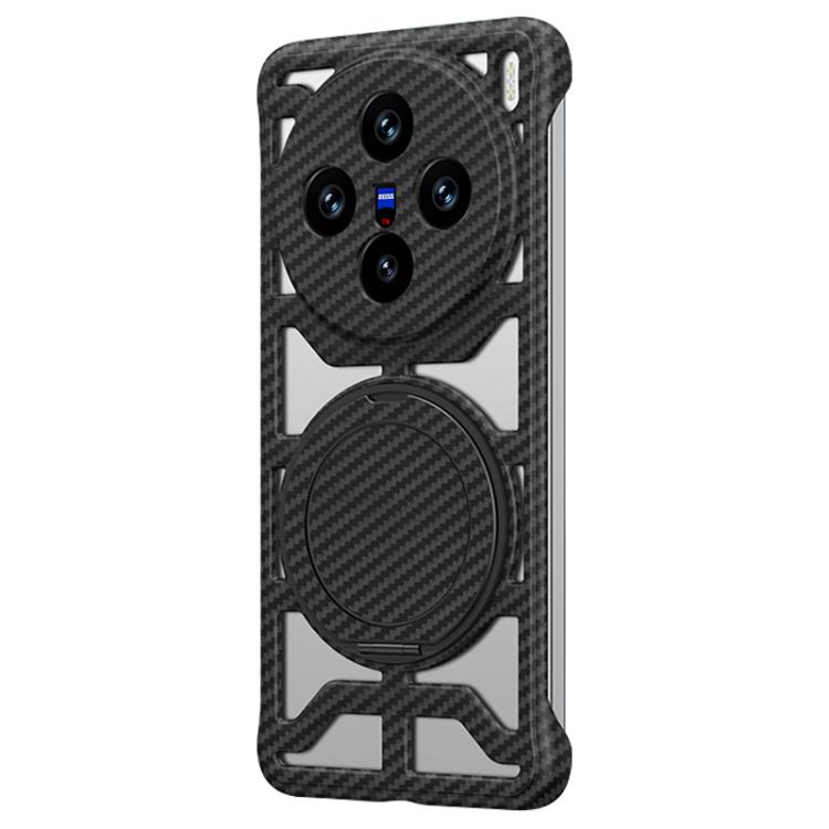 

For vivo X200 Hollow Carbon Fiber Rotating Bracket MagSafe Phone Case(Black)