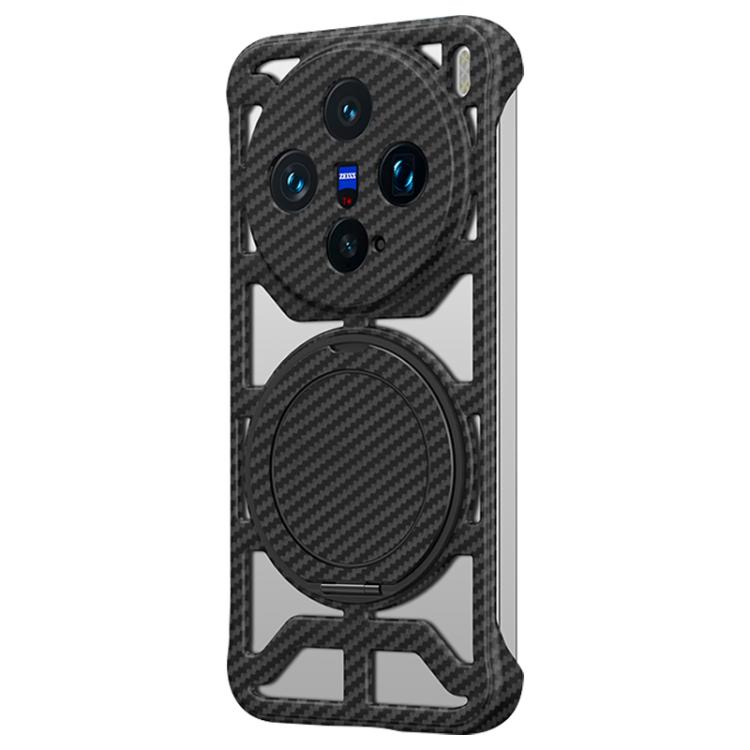 

For vivo X200 Pro mini Hollow Carbon Fiber Rotating Bracket MagSafe Phone Case(Black)