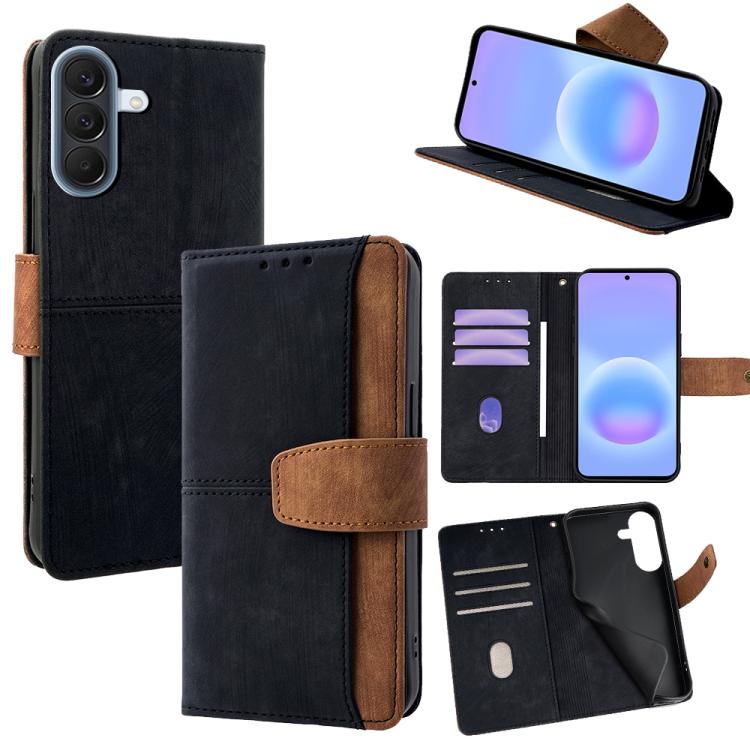 For Galaxy A57 5G Color Stitching Skin Feel Leather RFID Blocking Phone Case(Black)