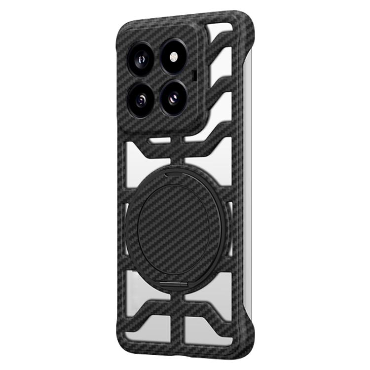 

For Xiaomi 14 Pro Hollow Carbon Fiber Rotating Bracket MagSafe Phone Case(Black)