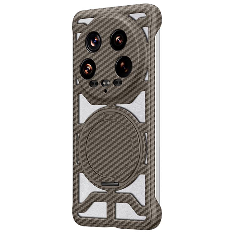 

For Xiaomi 14 Ultra Hollow Carbon Fiber Rotating Bracket MagSafe Phone Case(Gold)