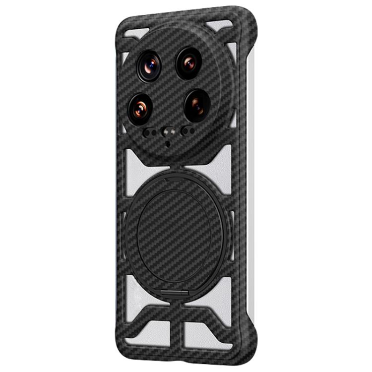 

For Xiaomi 14 Ultra Hollow Carbon Fiber Rotating Bracket MagSafe Phone Case(Black)