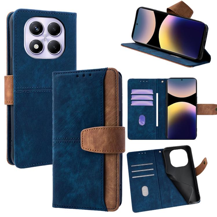 

For Redmi Note 14 Pro 4G Color Stitching Skin Feel Leather RFID Blocking Phone Case(Blue)