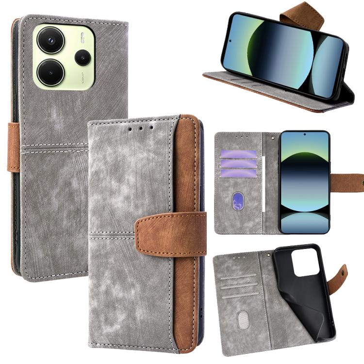 

For Redmi Note 14 5G / Poco M7 Pro 5G Color Stitching Skin Feel Leather RFID Blocking Phone Case(Grey)