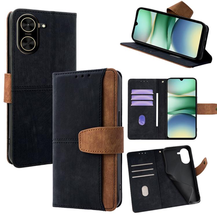 

For Redmi A5 4G 171.7mm Color Stitching Skin Feel Leather RFID Blocking Phone Case(Black)