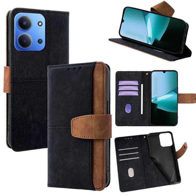 

For Redmi 15C 5G / 4G Global 171mm Color Stitching Skin Feel Leather RFID Blocking Phone Case(Black)