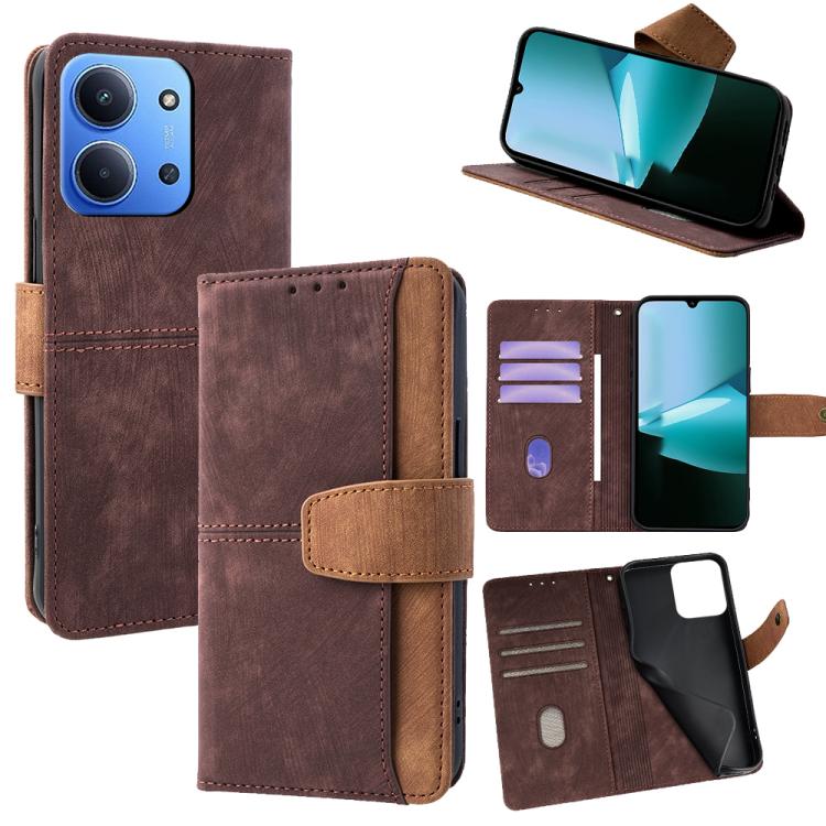

For Redmi 15C 5G / 4G Global 171mm Color Stitching Skin Feel Leather RFID Blocking Phone Case(Brown)