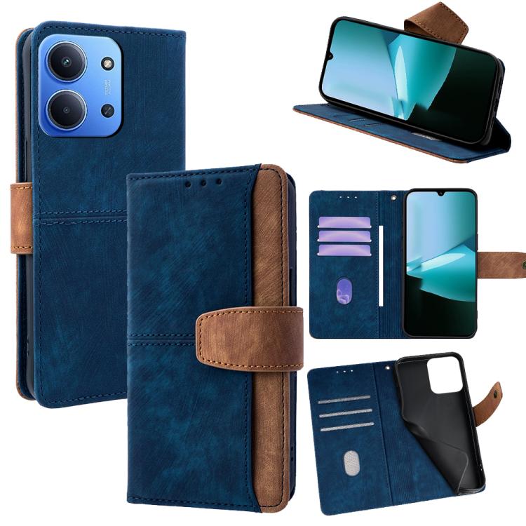 

For Redmi 15C 5G / 4G Global 171mm Color Stitching Skin Feel Leather RFID Blocking Phone Case(Blue)