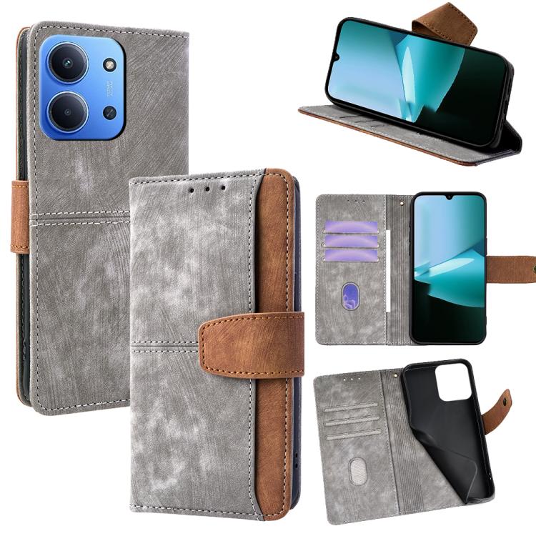 

For Redmi 15C 5G / 4G Global 171mm Color Stitching Skin Feel Leather RFID Blocking Phone Case(Grey)