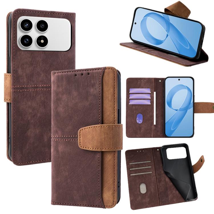 

For Redmi K90 / Poco F8 Pro Color Stitching Skin Feel Leather RFID Blocking Phone Case(Brown)