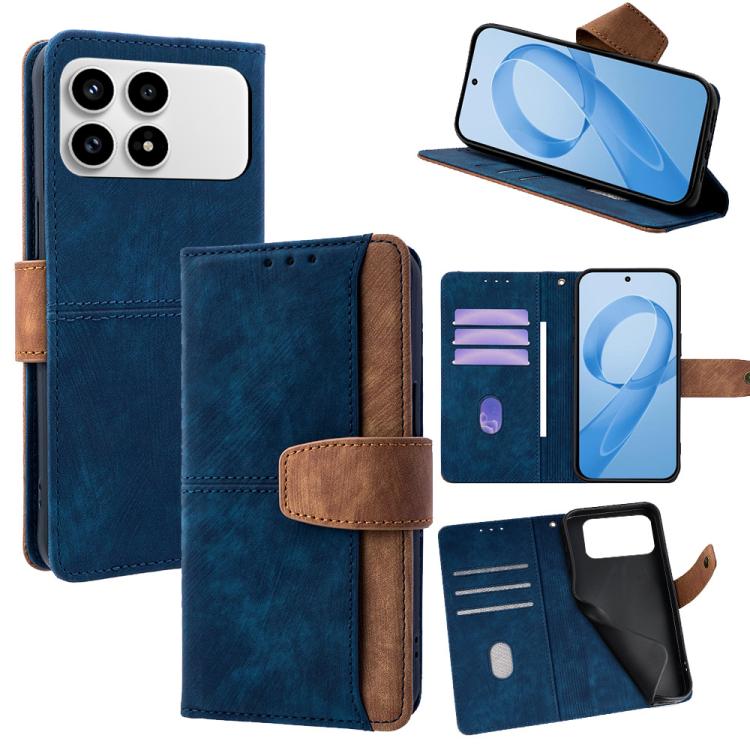 

For Redmi K90 / Poco F8 Pro Color Stitching Skin Feel Leather RFID Blocking Phone Case(Blue)