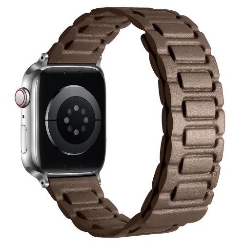 

For Apple Watch 46mm / 49mm / 45mm / 44mm I-shaped Three-piece Leather Magnetic Watch Band(Taupe)