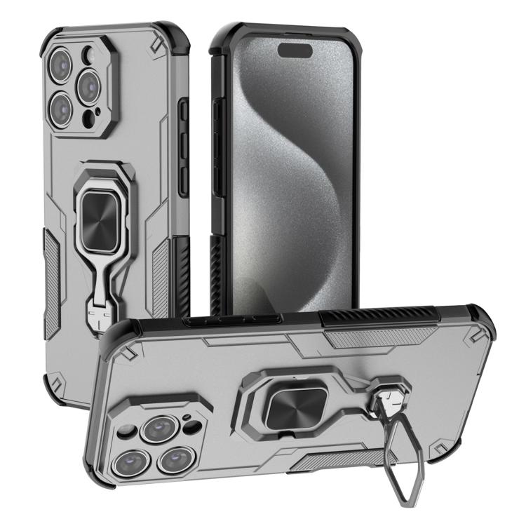 

For iPhone 16 Pro Max Metal Kickstand TPU Hybrid PC Phone Case(Grey)