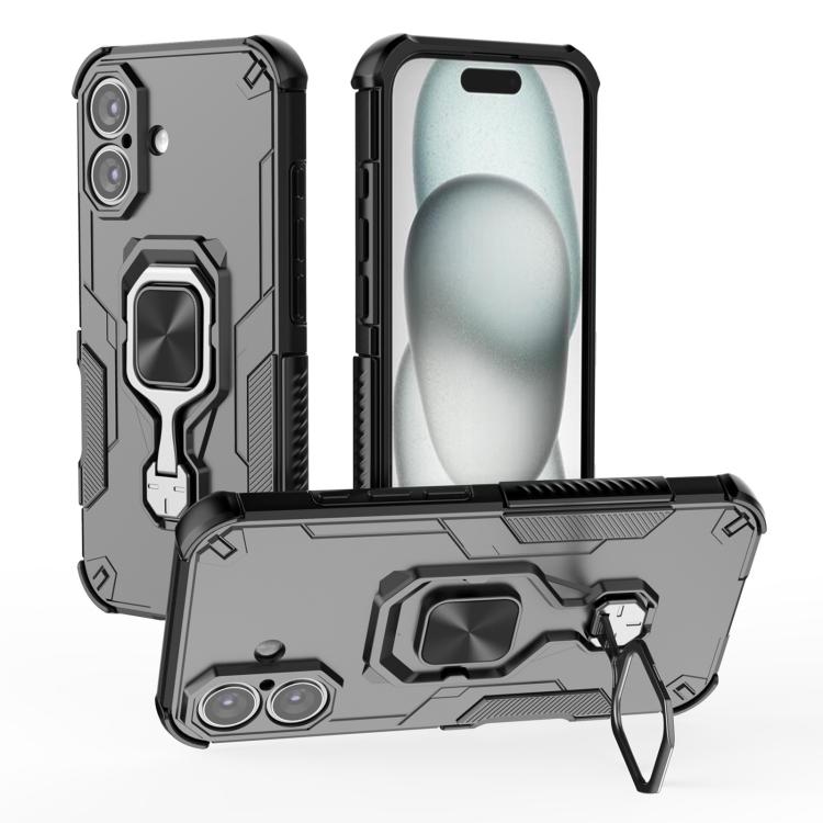 

For iPhone 16 Plus Metal Kickstand TPU Hybrid PC Phone Case(Black)