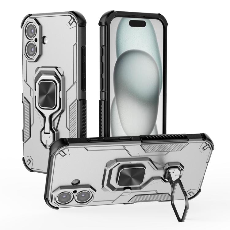 

For iPhone 16 Plus Metal Kickstand TPU Hybrid PC Phone Case(Grey)