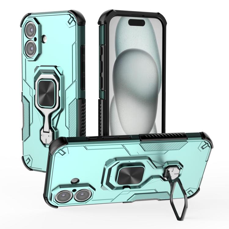 

For iPhone 16 Metal Kickstand TPU Hybrid PC Phone Case(Green)