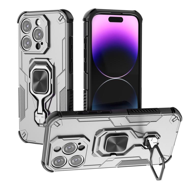 

For iPhone 15 Pro Metal Kickstand TPU Hybrid PC Phone Case(Grey)