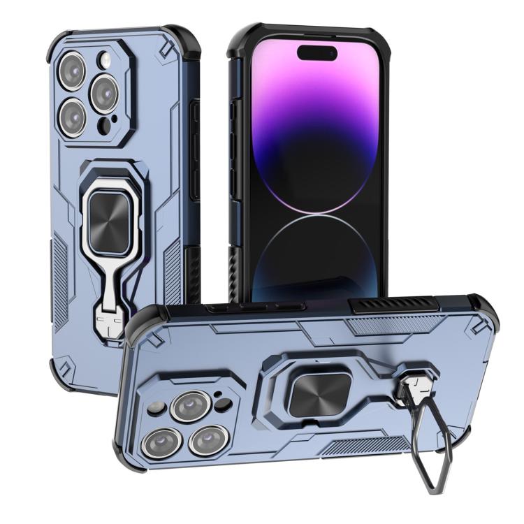 

For iPhone 15 Pro Metal Kickstand TPU Hybrid PC Phone Case(Blue)