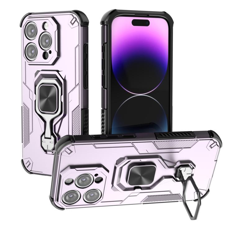 

For iPhone 15 Pro Metal Kickstand TPU Hybrid PC Phone Case(Purple)